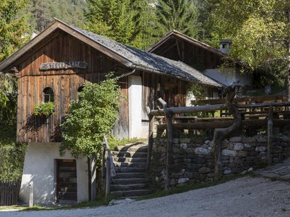 Il centro visite Tre Cime Vecchia casa rustica in legno con scalini e giardino nella foresta