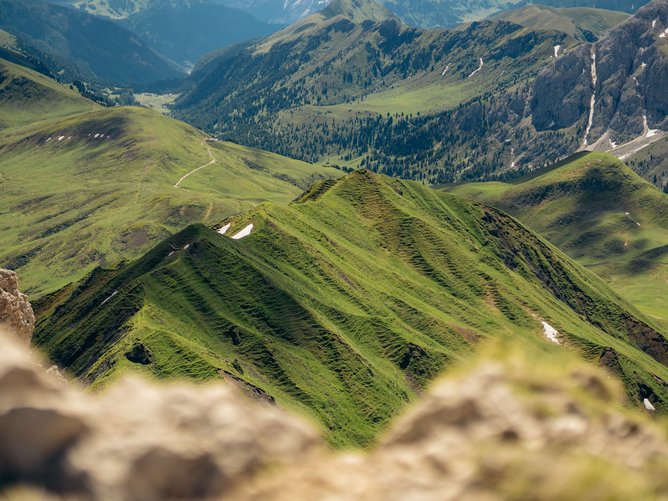 Le montagne dell’Alto Adige: la calamita di tanti visitatori Paesaggio montano verde con rocce aspre e valli sullo sfondo