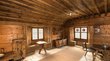 Castel Palù-Schulthaus ad Appiano Stanza rustica con mobili in legno e finestre con vetri colorati